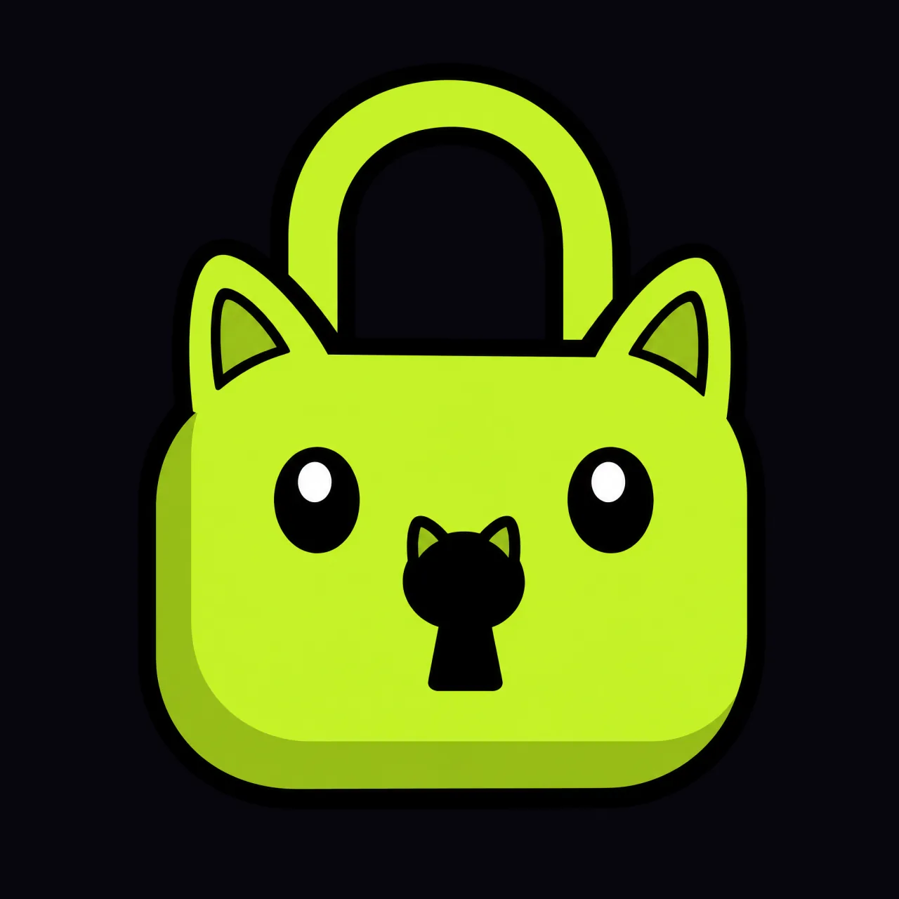 A chunky cartoon padlock with cat ears and a cat-shaped keyhole.