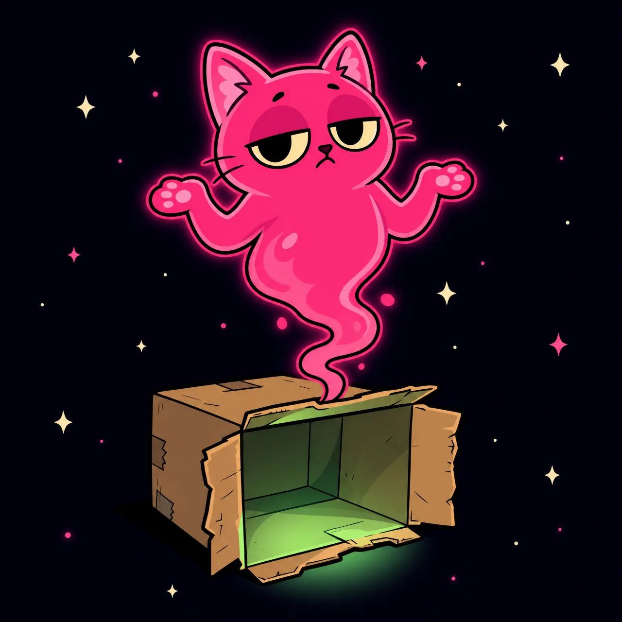 The box tipped over and empty, her ghost shrugging above it.